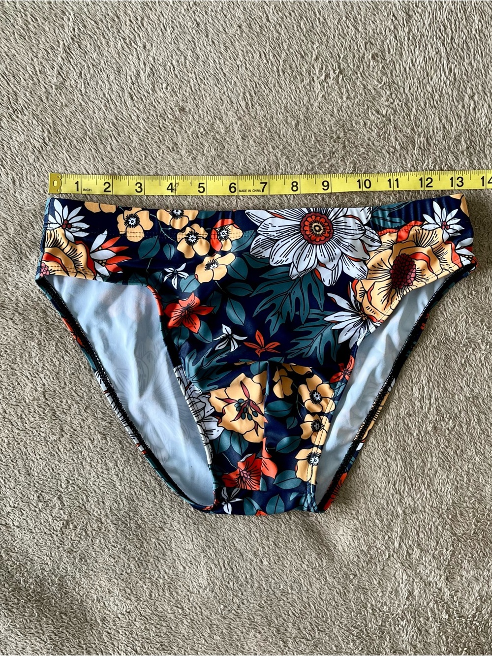 Navy Floral Men's Swim Briefs, Small, front lined, drawstring, new - Picture 3 of 5